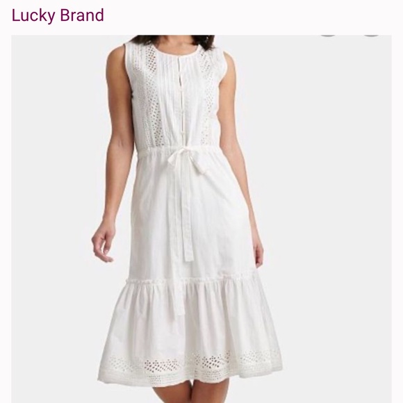 Lucky Brand Dresses & Skirts - Lucky Brand White Eyelet Tie-Waist Midi Dress